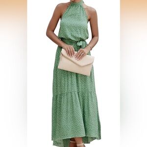 Green Polka Dot Halter Dress